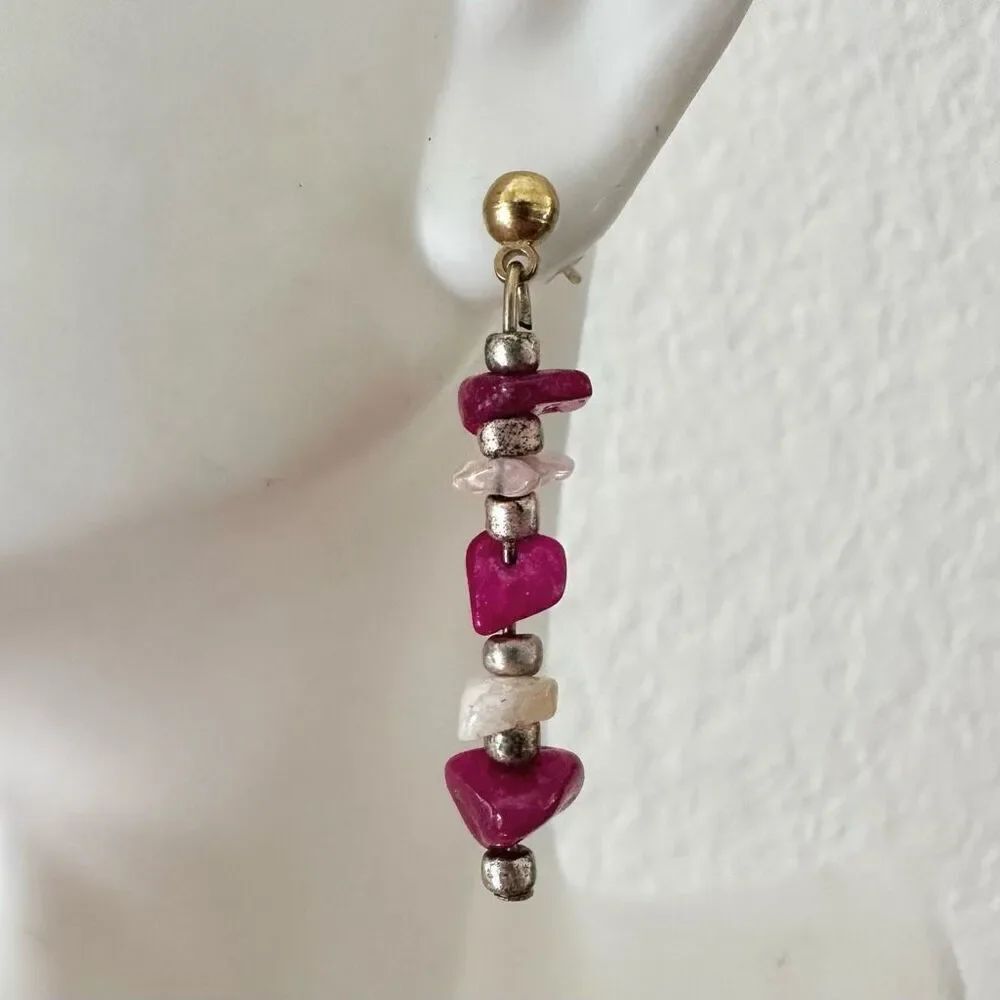 Pink and clear quartz drop earrings